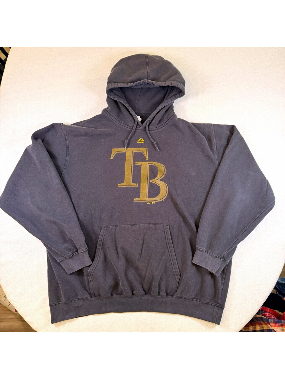 VTG Majestic Tampa Bay Rays Hoodie Faded Black Gold MLB Y2K